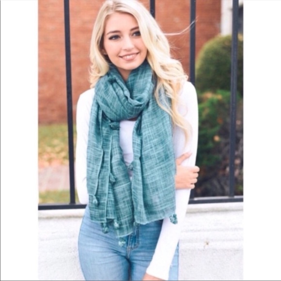 Cute and Casual Teal Tassel Scarf - Picture 10 of 15